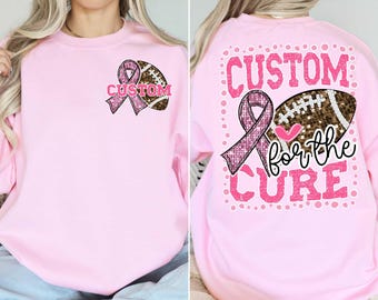 CUSTOM mascot for a cure football DTF transfer, Game day, pink ribbon awareness t-shirt transfer, back & pocket set, N0T a digital file