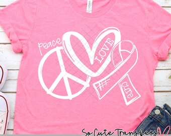 Peace Love Cure White DTF transfer, Awareness Ribbon