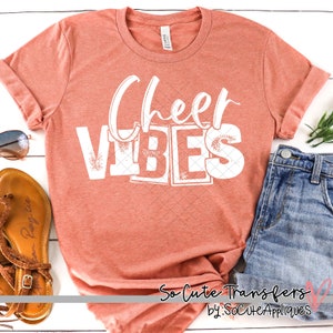 Cheer Vibes DTF transfer, WHITE, t-shirt transfer--NOT a digital file-- cheer transfer, Cheer mom  A-174