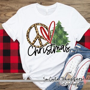 Peace love Christmas screen print transfer, HIGH HEAT , t-shirt transfer, --NOT a digital file--, Christmas, C-137