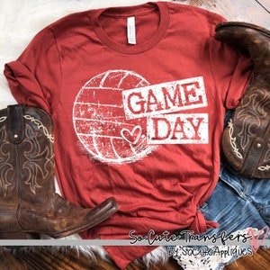 Game day SQUARE VOLLEYBALL screen print transfer, White, plastisol ink--NOT a digital file-- Sports transfer J-14