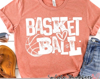 Basketball Block WHITE screen print transfer, t-shirt transfer, --NOT a digital file--, sports screen print, mom transfer, A-28