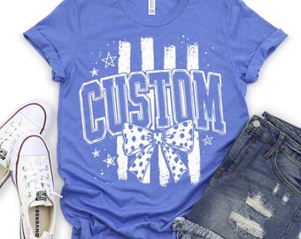 Custom Mascot polka dot bow with stripes DTF Transfer, Pick Your Colors, Cheer, Football