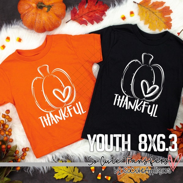 Thankful pumpkin *YOUTH* screen print transfer, t-shirt transfer, --NOT a digital file--, hello fall, Thanksgiving, fall, E-124