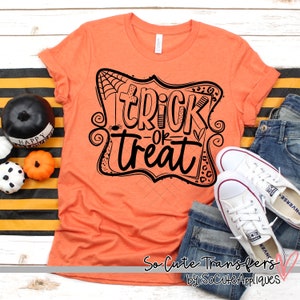 Trick or treat frame screen print transfer, t-shirt transfer, --NOT a digital file--, Halloween, fall, G-92