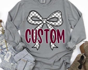 Custom Mascot Gray Check Bow DTF Transfer, Game Day