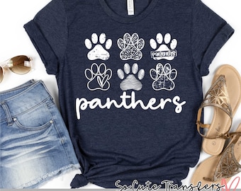 Panthers MULTI PAW screen print transfer, white, plastisol ink--NOT a digital file-- Team Prints W-46