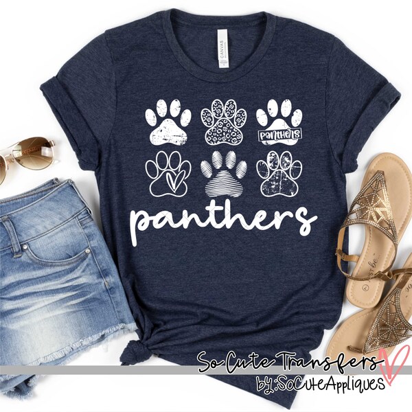 Transferencia de serigrafía MULTI PAW de Panthers, blanca, transferencia de camiseta (NO es un archivo digital) - Team Prints W-46
