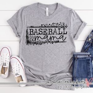 Baseball mama LEOPARD Frame black screen print transfer, t-shirt transfer--NOT a digital file-- sports screen print, mom transfer J-52