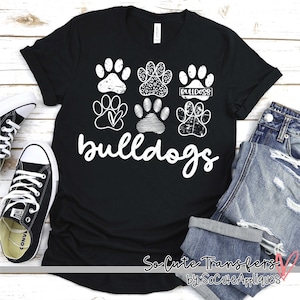 Bulldogs MULTI PAW screen print transfer, white, t-shirt transfer--NOT a digital file-- Team Prints W-43