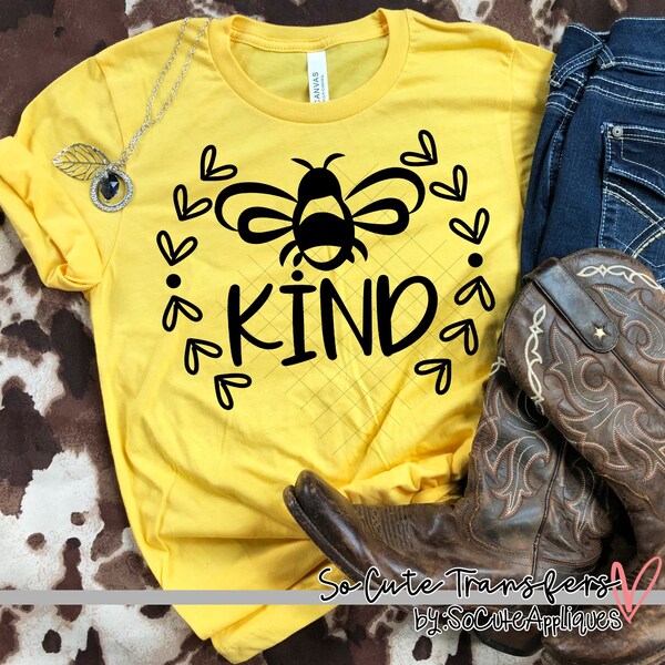 Be Kind BEE BLACK screen print transfer, t-shirt transfer--NOT a digital file-- Kindness transfer, school screen print G-130