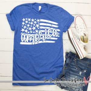 America distressed flag WHITE screen print transfer, 4th of July, Fireworks transfer, t-shirt transfer, --NOT a digital file--  E-19