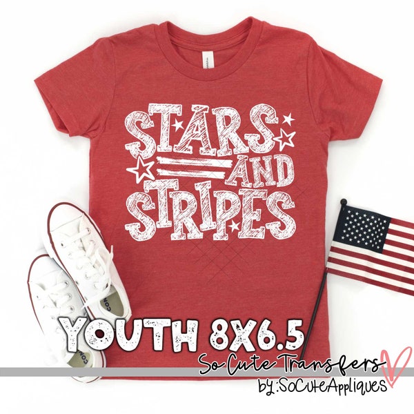 Stars and stripes YOUTH WHITE screen print transfer, 4th of July, Fireworks transfer, t-shirt transfer, --NOT a digital file-- screens X-208