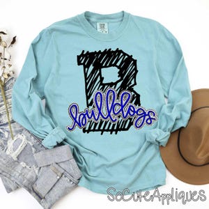 BULLDOGS scribble transfer, you pick color DTF transfer, back to school, baseball, football mom transfer, N0T a digital file, Ready to Press