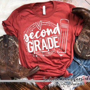 Second grade PENCIL CIRCLE screen print transfer, t-shirt transfer--NOT a digital file-- teacher transfer, school screen print C-158