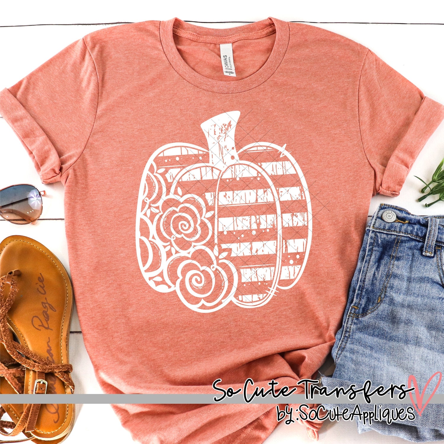 Flower & Stripe Pumpkin Screen Print Transfer, Tshirt Transfer, NOT