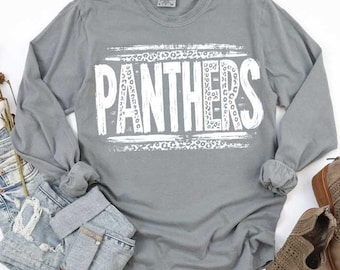 PANTHERS leopard print school spirit DTF Transfer, Pick Your Color, Cheer, Football mom