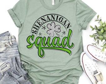 Shenanigan Squad St Patricks Day DTF Transfer, Clover Design, Ready to Press