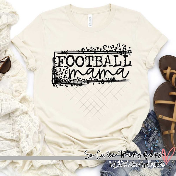 Football mama LEOPARD FRAME screen print transfer, Black, t-shirt transfer--NOT a digital file-- football mom screen print J-50