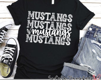 Mustangs screen print transfer, t-shirt transfer, --NOT a digital file--, sports screen print, mom transfer W-103