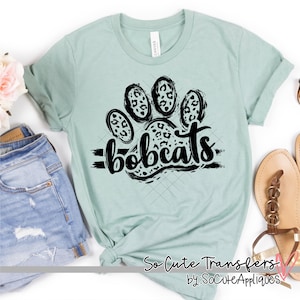Bobcats leopard paw print BLACK screen print transfer, t-shirt transfer, --NOT a digital file--, sports screens, mom transfer W-122