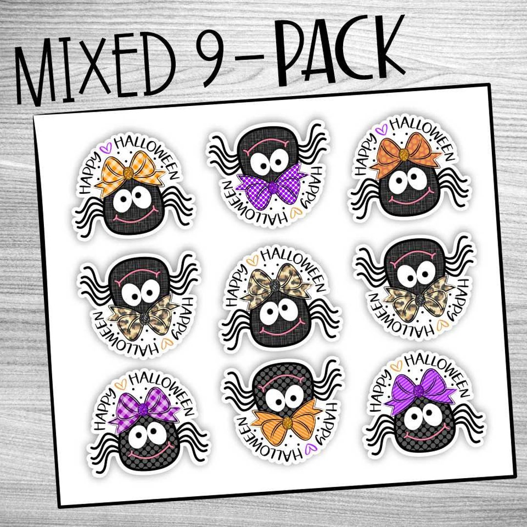 Spider Happy Halloween Stickers, Waterproof Vinyl, 9-pack - Etsy