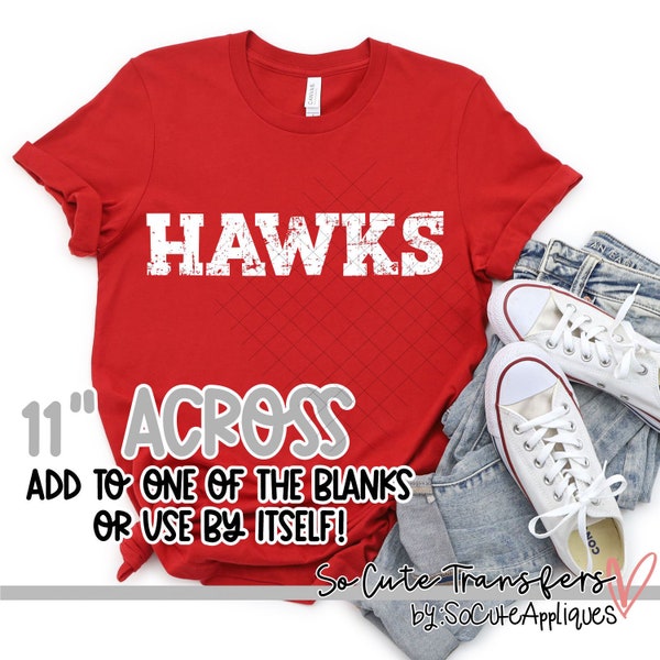 Hawks BLOCK screen print transfer, WHITE, t-shirt transfer--NOT a digital file-- sports transfer H-70