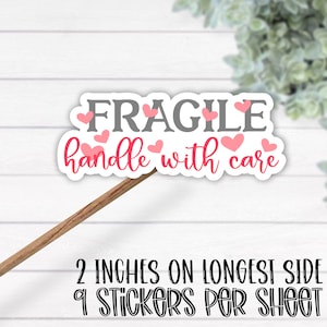 STICKERS Fragile handle with care hearts *Small Business Stickers* Thank you stickers, Waterproof vinyl sticker, ST-90