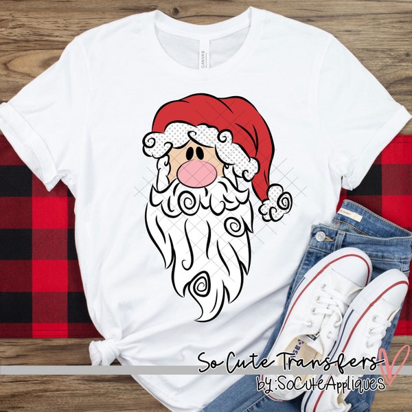 Santa long beard screen print transfer, HIGH HEAT , t-shirt transfer, --NOT a digital file--, Christmas, C-76