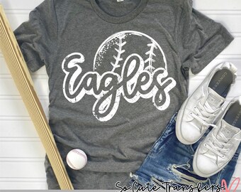 Transferencia DTF de media pelota de béisbol Eagles, diseño de prensa de calor