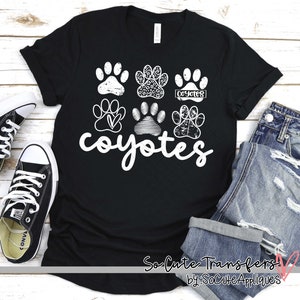 Coyotes MULTI PAW screen print transfer, white, t-shirt transfer--NOT a digital file-- Team Prints W-50