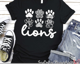 Lions MULTI PAW screen print transfer, white, t-shirt transfer--NOT a digital file-- Team Prints W-28