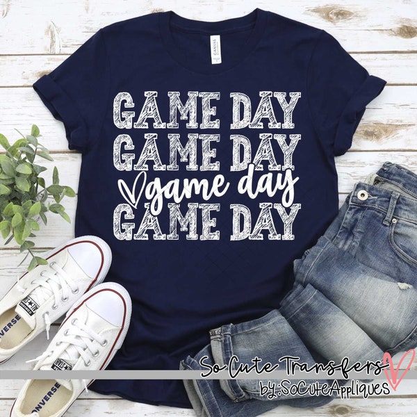 Game Day WHITE screen print transfer, t-shirt transfer--NOT a digital file-- sports transfer C-179