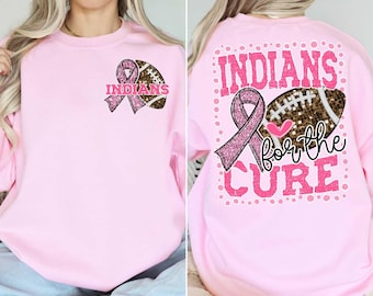 INDIANS for a cure football DTF transfer, Game day, pink ribbon awareness t-shirt transfer, back & pocket set, N0T a digital file
