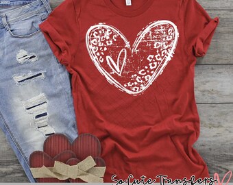 Leopard Distressed Heart DTF transfer, Valentine's Day T-Shirt