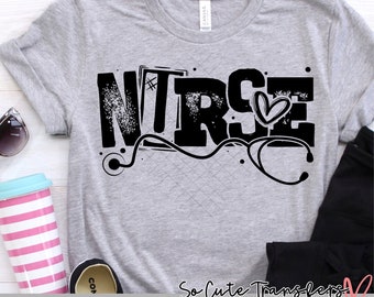 Nurse T-Shirt Transfer, Healthcare Worker, Black Screen Print