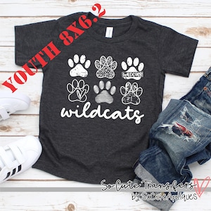 Wildcats MULTI PAW youth screen print transfer, white, plastisol ink--NOT a digital file-- W-32