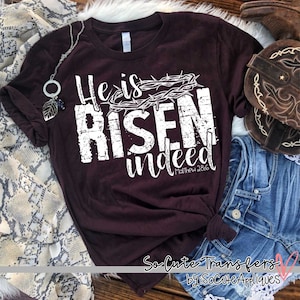 He is risen indeed screen print transfer, t-shirt transfer--NOT a digital file-- Christian transfer, cross screen print H-38