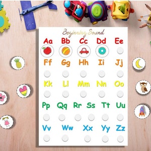 Sonidos iniciales, juego de alfabeto imprimible, actividades de jardín de infantes, actividad de prekínder, educación en el hogar imprimible, aprendizaje preescolar de reconocimiento de fonética