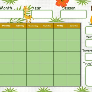 Kids Calendar Printable Classroom Calendar Board Jungle Theme Kids ...