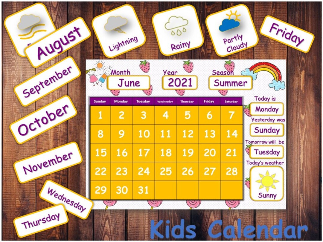 Home School Classroom Wall Calendar Fun Summer Theme Kids Calendar