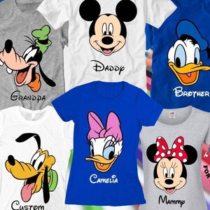 Custom Disney Family Shirts - Personalized Disney World Tees - Mickey, Minnie, Donald, Daisy, Goofy, Pluto - Family Celebration T-Shirts