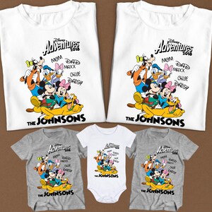 Disney Adventures-familieshirts – Custom Mickey and Friends-T-shirts met namen en jaartal, bijpassende Disney-vakantieshirts voor alle leeftijden