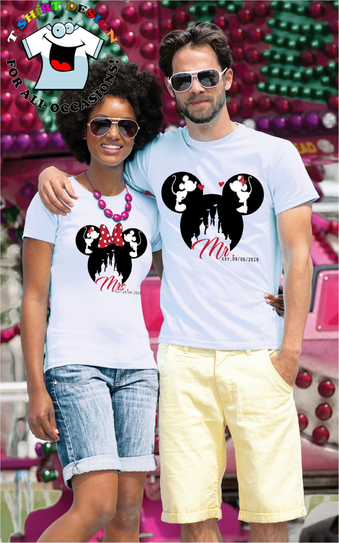 Disney Personalized Couples Shirts. Disney Head With Castle. - Etsy