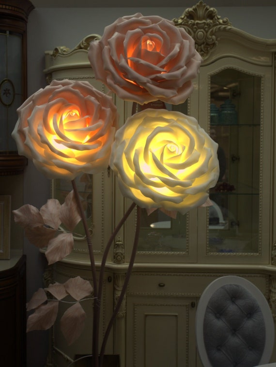 3 giant roses torcher floor ground lamp big artificial flower lamp floor home decor exclusive unique decoration big paper fake foam flowers paper flower lamp
