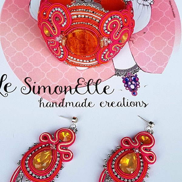 set jewelry,bracciale soutache,bracciale  fascia,bracciale cerimonia, orecchini colorati,orecchini soutache,tormalina bracelet,long earrings