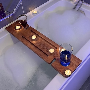 Bath Tub Tray, Handmade Wood Bath Tub Tray , Bath Caddy, Bath Tray, Bath Tray Caddy with Wine Glass Holder, Bathtub Caddy, Bathtub Shelf