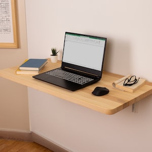 Wood Floating Desk, Wall Mounted Desk, Small Desk, Murphy Desk Table, Folding Desk, Home Office Desk, Wall Hanging Table, Unique Gift Natural (pictured)