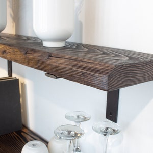 Farmhouse Shelf with Industrial Metal Brackets | Custom Size Floating Shelf | Shelf with Flat Bracket | Heavy Duty Shelf | Rustic Shelf