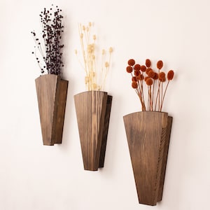 LARGE - Holzwandtasche | Kunstblumenhalter | Holzvase | Holz Wand Dekor | Wandbehang für Grünpflanzen und Trockenblumen